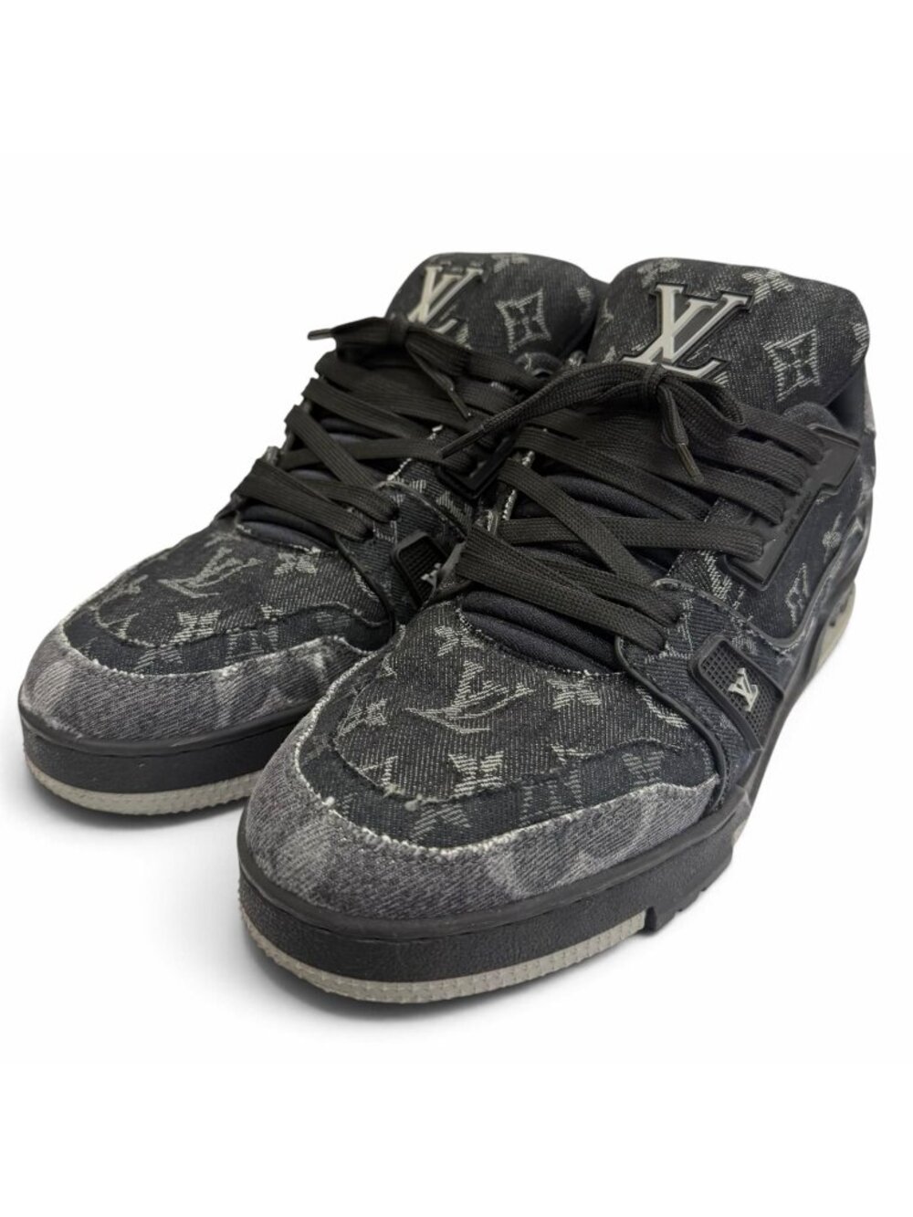 Louis Vuitton LV Trainers Line Monogram Denim Low Top Sneakers Black 7.5